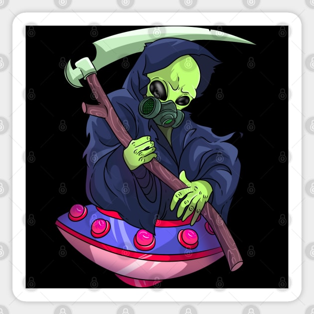 Death Scythe Grim Reaper Alien Skull Sticker by Trendy Black Sheep